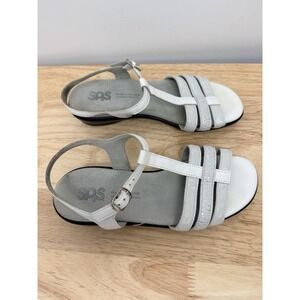 SAS Capri Tripad Comfort Sandals 7M White Leather T-Strap Women's Summer #65